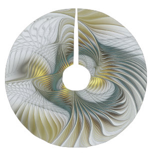 Nobly Golden Teal Abstract Fantasy Fractal Art Brushed Polyester Tree Skirt