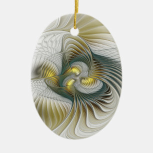 Nobly Golden Teal Abstract Fantasy Fractal Art Ceramic Tree Decoration