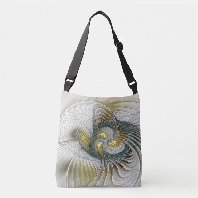 Nobly Golden Teal Abstract Fantasy Fractal Art Crossbody Bag (Front)
