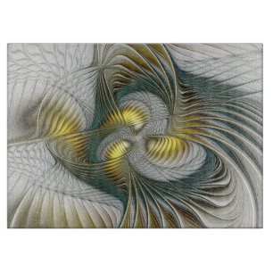 Nobly Golden Teal Abstract Fantasy Fractal Art Cutting Board