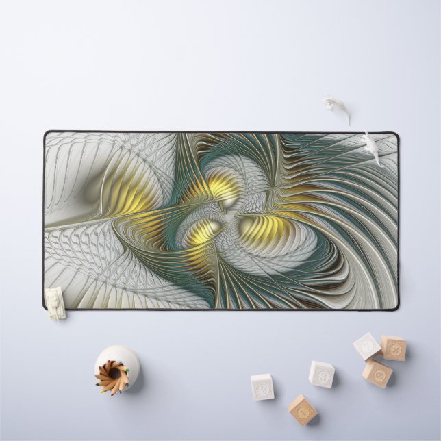 Nobly Golden Teal Abstract Fantasy Fractal Art Desk Mat (Kids Table)