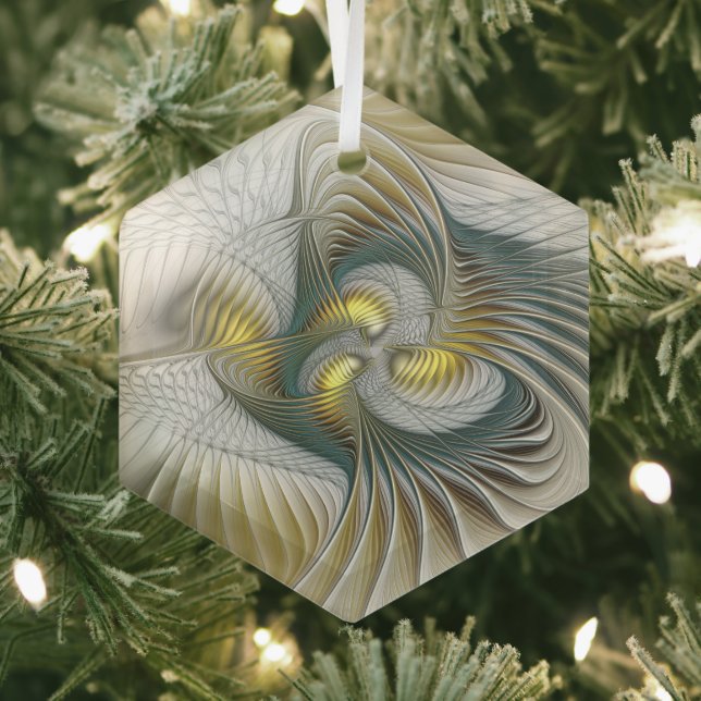 Nobly Golden Teal Abstract Fantasy Fractal Art Glass Tree Decoration (Insitu)