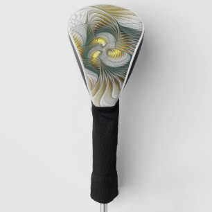 Nobly Golden Teal Abstract Fantasy Fractal Art Golf Head Cover