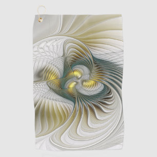 Nobly Golden Teal Abstract Fantasy Fractal Art Golf Towel