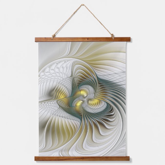 Nobly Golden Teal Abstract Fantasy Fractal Art Hanging Tapestry (Front)