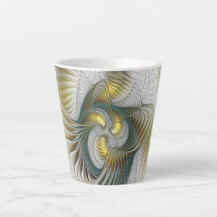 Nobly Golden Teal Abstract Fantasy Fractal Art Latte Mug