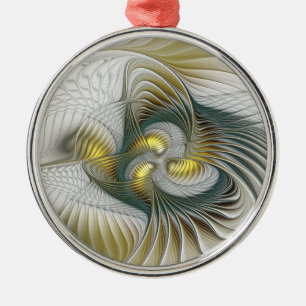 Nobly Golden Teal Abstract Fantasy Fractal Art Metal Tree Decoration