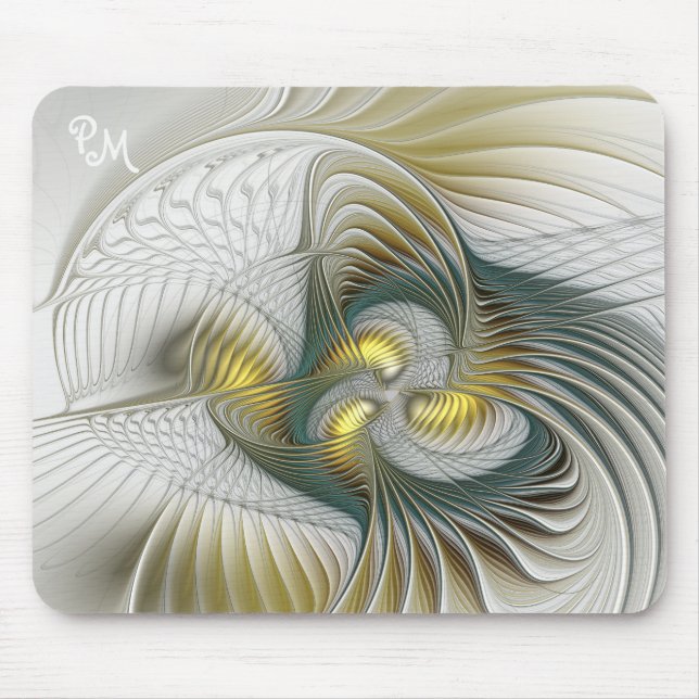 Nobly Golden Teal Abstract Fantasy Fractal Art Mouse Mat (Front)