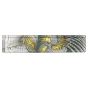 Nobly Golden Teal Abstract Fantasy Fractal Art Nameplate