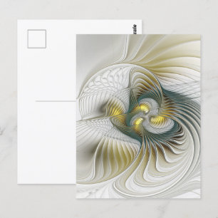 Nobly Golden Teal Abstract Fantasy Fractal Art Postcard