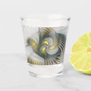 Nobly Golden Teal Abstract Fantasy Fractal Art Shot Glass
