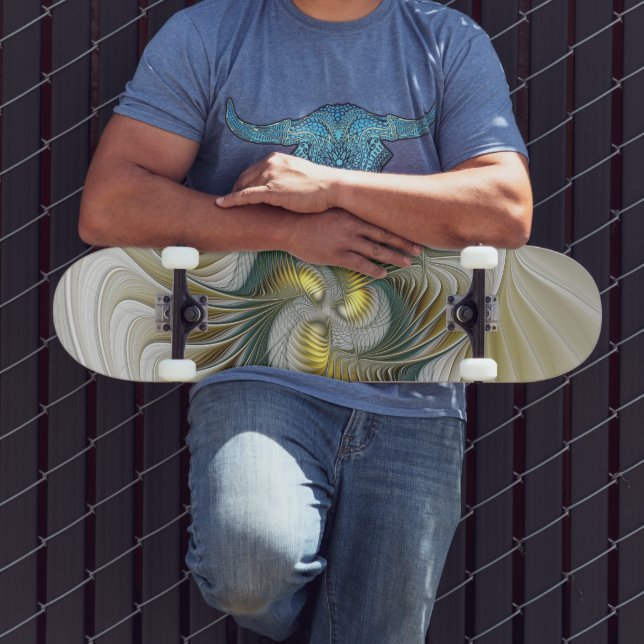 Nobly Golden Teal Abstract Fantasy Fractal Art Skateboard (Outdoor 3)