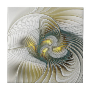 Nobly Golden Teal Abstract Fantasy Fractal Art Tile