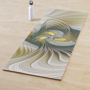Nobly Golden Teal Abstract Fantasy Fractal Art Yoga Mat