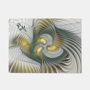 Nobly Golden Teal Abstract Fractal Art Initials Doormat