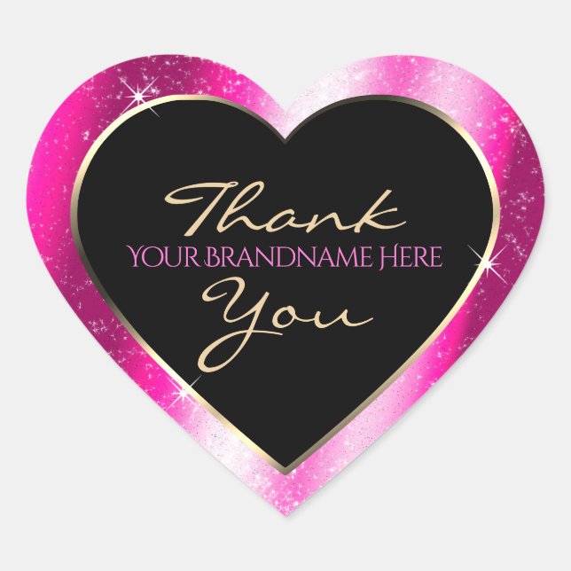 Nobly Hot Pink Sparkle Glitter Frame Thank You Heart Sticker (Front)
