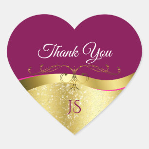 Nobly Wavy Gold Decor on Wine Red Thank You Heart Sticker