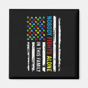 Nobody Fight Alone American Flag Puzzle Autism Awa Magnet