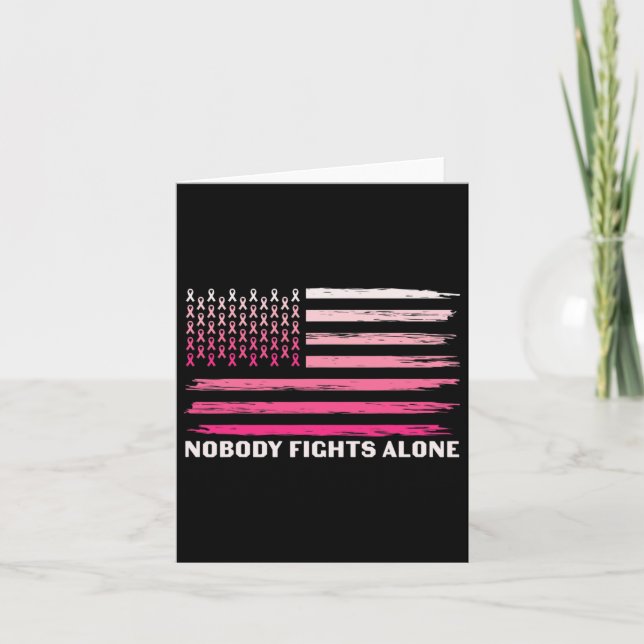 Nobody Fights Alone Breast Cancer Usa Flag Pink Ri Card (Front)