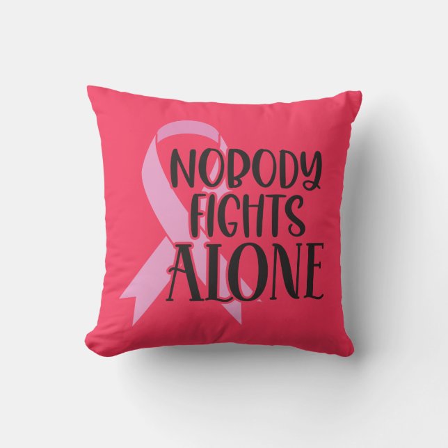 Nobody Fights Alone Cancer Ribbon Cushion (Front)