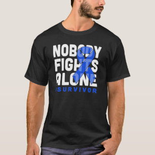 Nobody Fights Alone Dark Blue Ribbon Colon Cancer T-Shirt