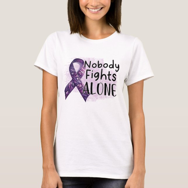 Nobody Fights Alone Purple Ribbon Awareness  T-Shirt (Front)