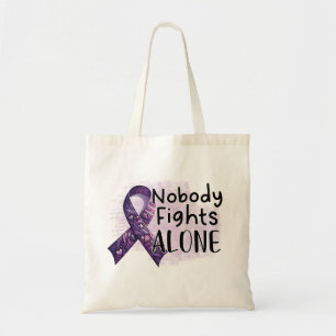 Nobody Fights Alone Purple Ribbon Awareness Tote Bag