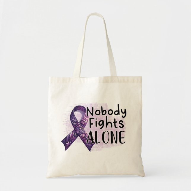 Nobody Fights Alone Purple Ribbon Awareness  Tote Bag (Front)
