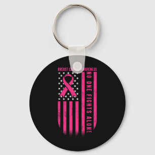 Nobody Fights Breast Cancer Alone American Flag Pi Key Ring