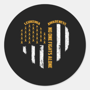 Nobody Fights USA Flag Heart Alone Leukaemia Aware Classic Round Sticker