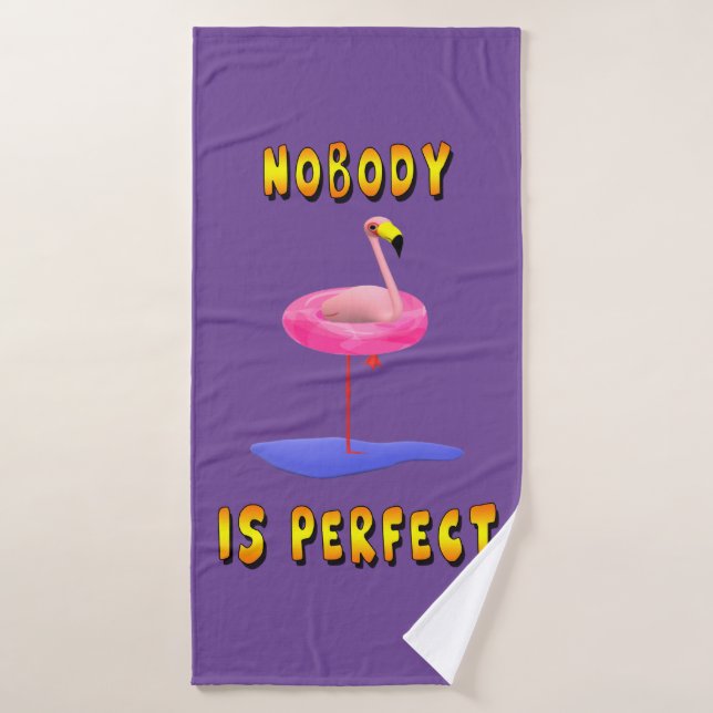Nobody is perfect - flamingo with swimming ring bath towel (Bath Towel)