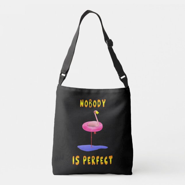 Nobody is perfect - flamingo with swimming ring crossbody bag (Back)