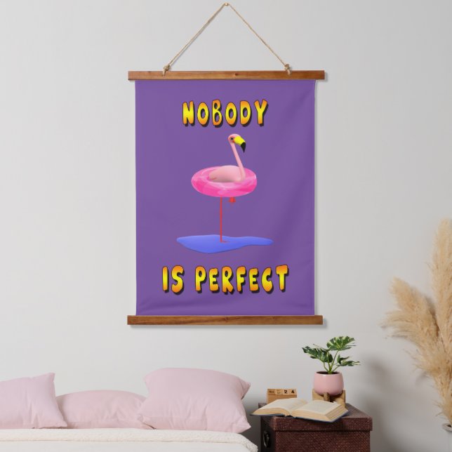 Nobody is perfect - flamingo with swimming ring hanging tapestry (Bedroom)