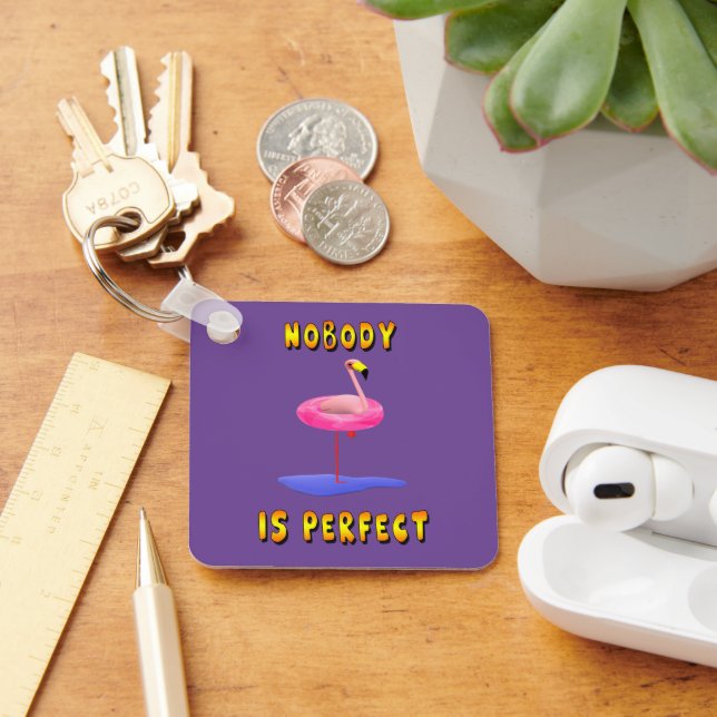 Nobody is perfect - flamingo with swimming ring key ring (Desk)