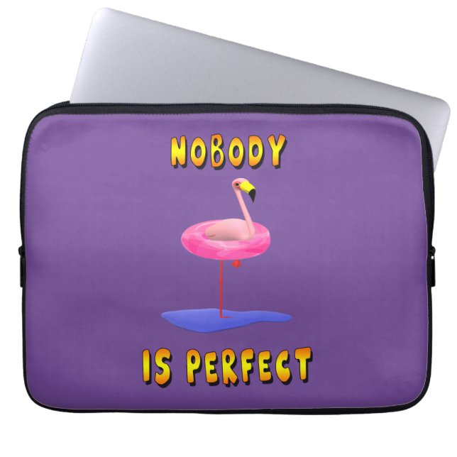 Nobody is perfect - flamingo with swimming ring laptop sleeve (Front)