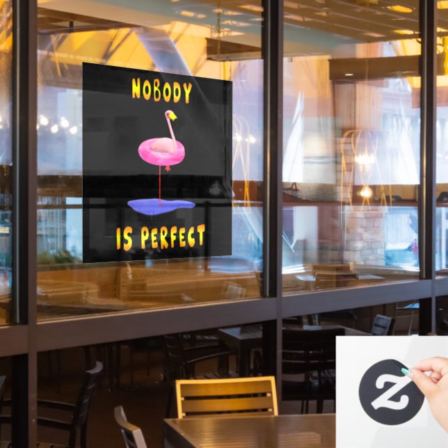 Nobody is perfect - flamingo with swimming ring window cling (Restaurant Window)
