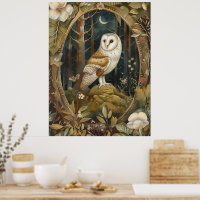 Noctural Magic Barn Owl and the Moon