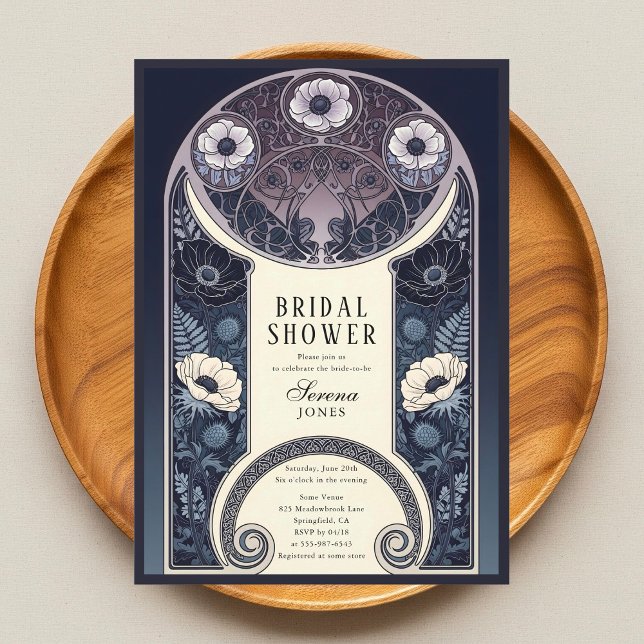 Nocturnal Blossom Floral Art Nouveau Bridal Shower Invitation (Creator Uploaded)