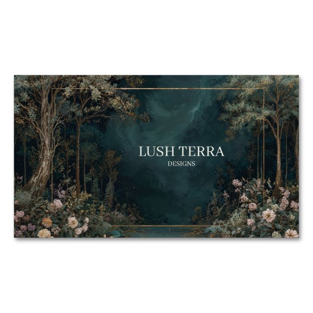 Nocturnal Enchanted Forest and Floral  Magnetic Business Card (Front)