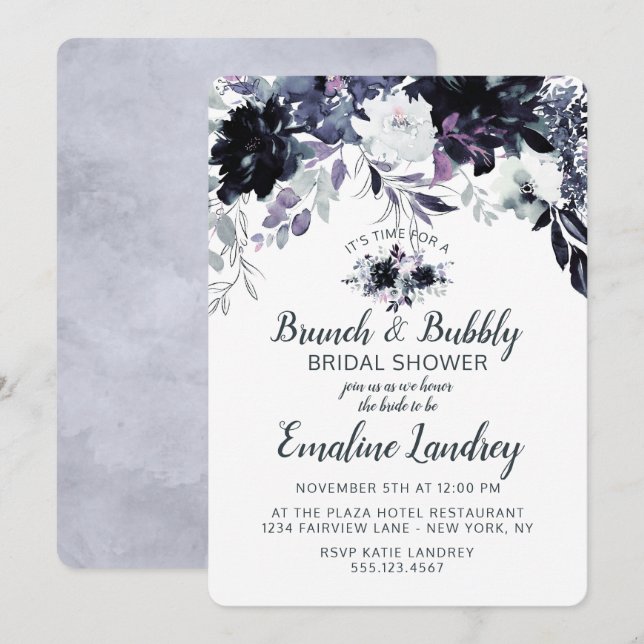 Nocturnal Floral Brunch & Bubbly Bridal Shower Invitation (Front/Back)