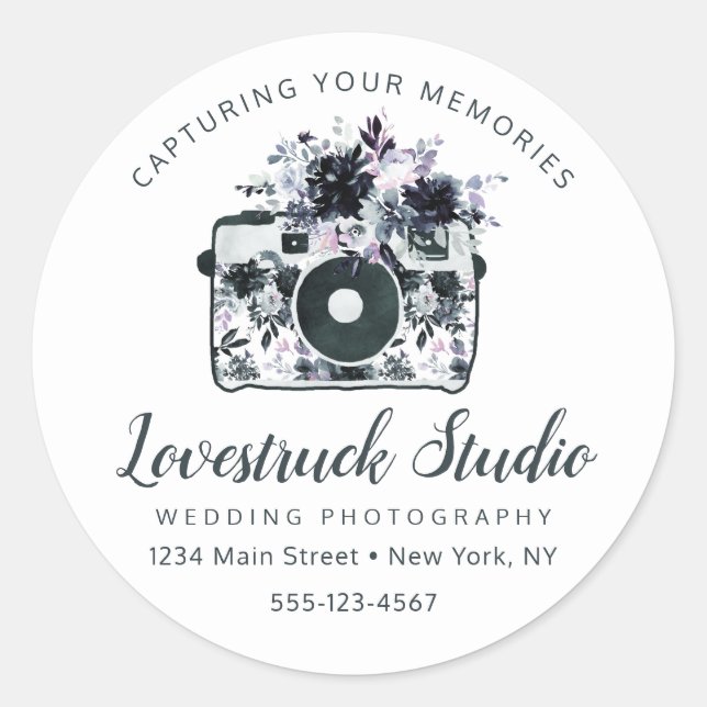 Nocturnal Floral Custom Logo Photography Business Classic Round Sticker (Front)