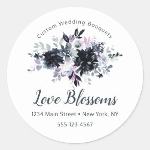 Nocturnal Floral Custom Text Business Logo Classic Round Sticker