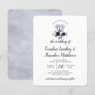 Nocturnal Floral Diamond Dusty Blue Wedding Invitation