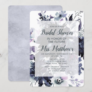 Nocturnal Floral Dusty Blue & Navy Bridal Shower Invitation