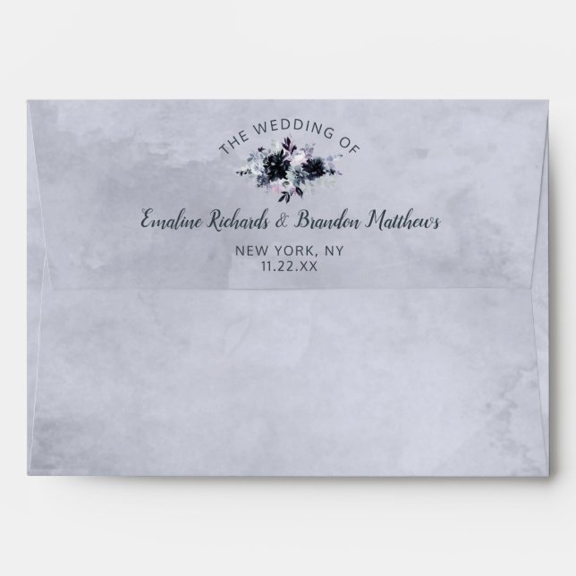 Nocturnal Floral Dusty Blue Watercolor Wedding Envelope (Back (Top Flap))