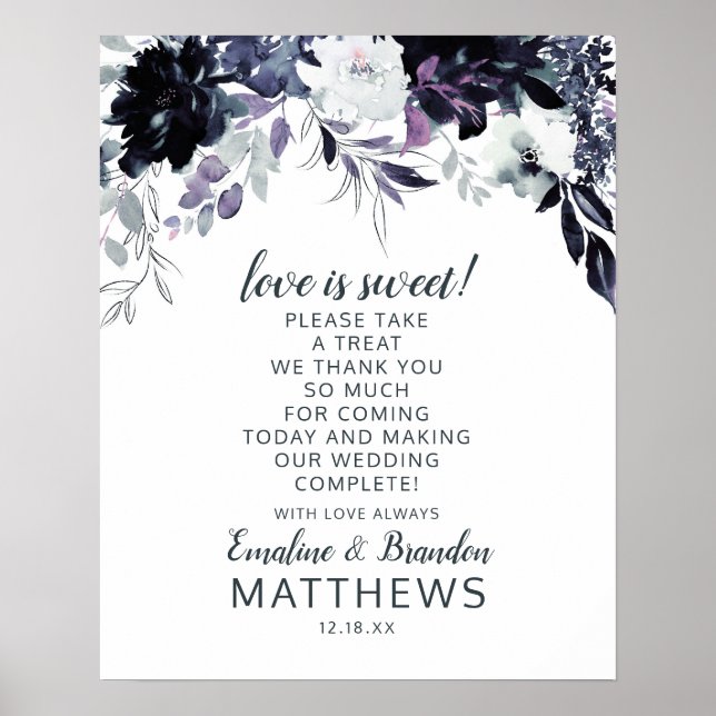 Nocturnal Floral Love is Sweet Treat Wedding Sign (Front)