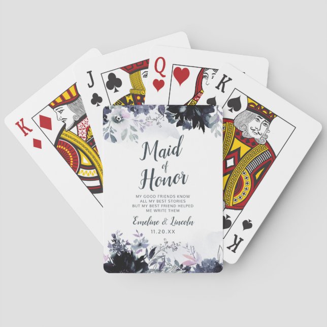Nocturnal Floral Maid of Honour Personalised Playing Cards (Back)
