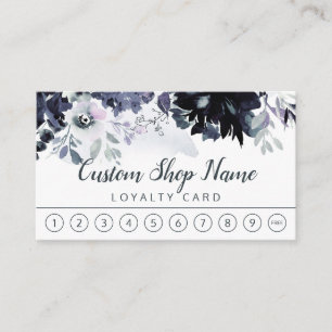 Nocturnal Floral Navy Blue Custom Text Business Loyalty Card