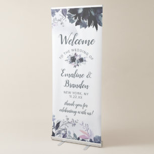 Nocturnal Floral Navy Blue Elegant Wedding Welcome Retractable Banner