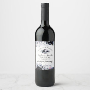 Nocturnal Floral Navy Blue Elegant Wedding Welcome Wine Label